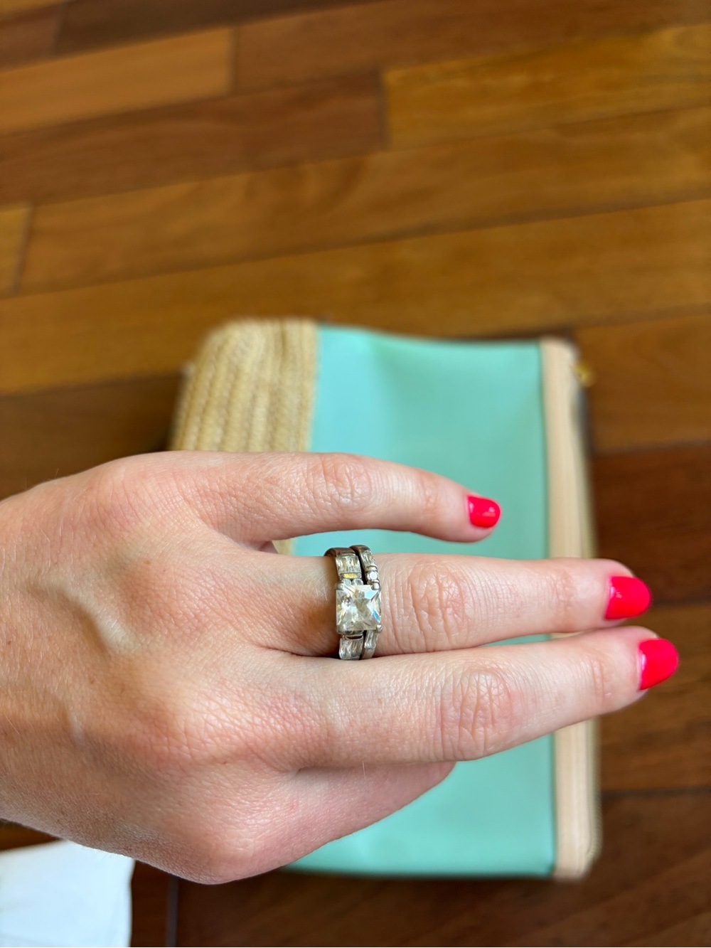 Engagement + Wedding Silver + CZ Ring